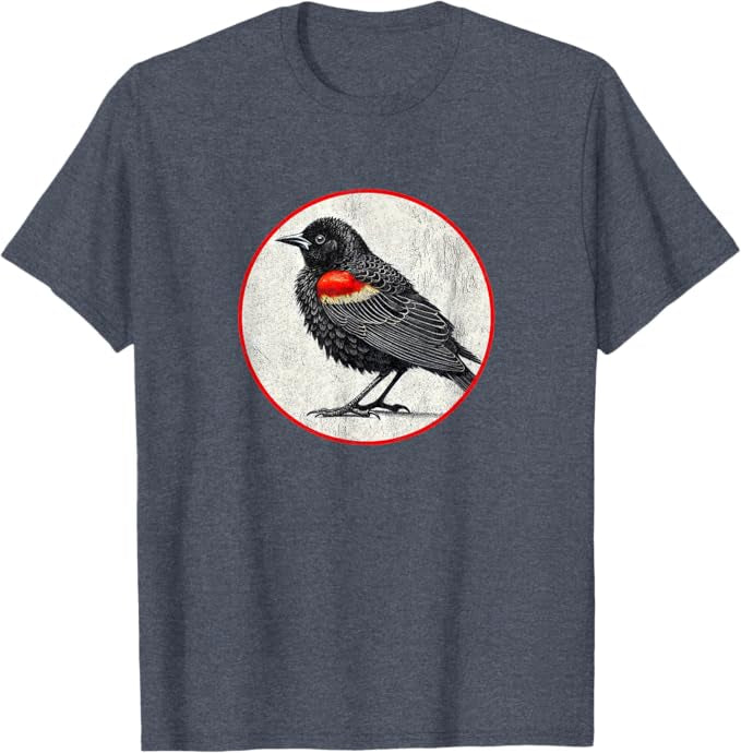 Red-Winged Blackbird T-Shirt Retro Design by Bird.fan | Men's Birding Graphic Tee