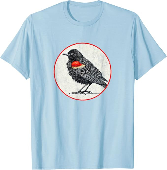 Red-Winged Blackbird T-Shirt Retro Design by Bird.fan | Men's Birding Graphic Tee