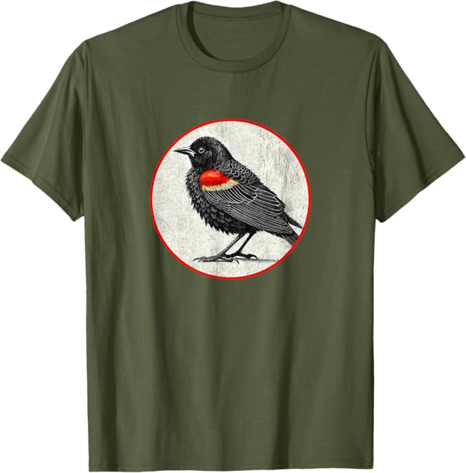 Red-Winged Blackbird T-Shirt Retro Design by Bird.fan | Men's Birding Graphic Tee