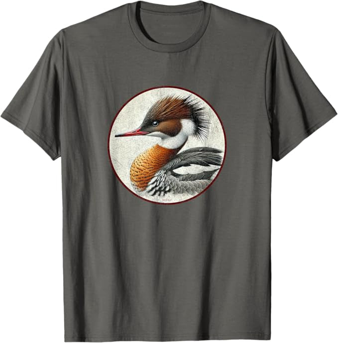 Red-Breasted Merganser T-Shirt Retro Design by Bird.fan | Men's Birding Graphic Tee