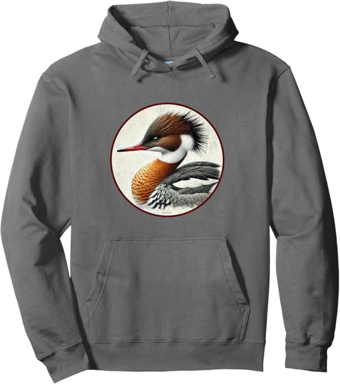 Retro Red-Breasted Merganser Hoodie – Vintage Bird Design Sweatshirt
