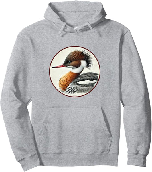 Retro Red-Breasted Merganser Hoodie – Vintage Bird Design Sweatshirt