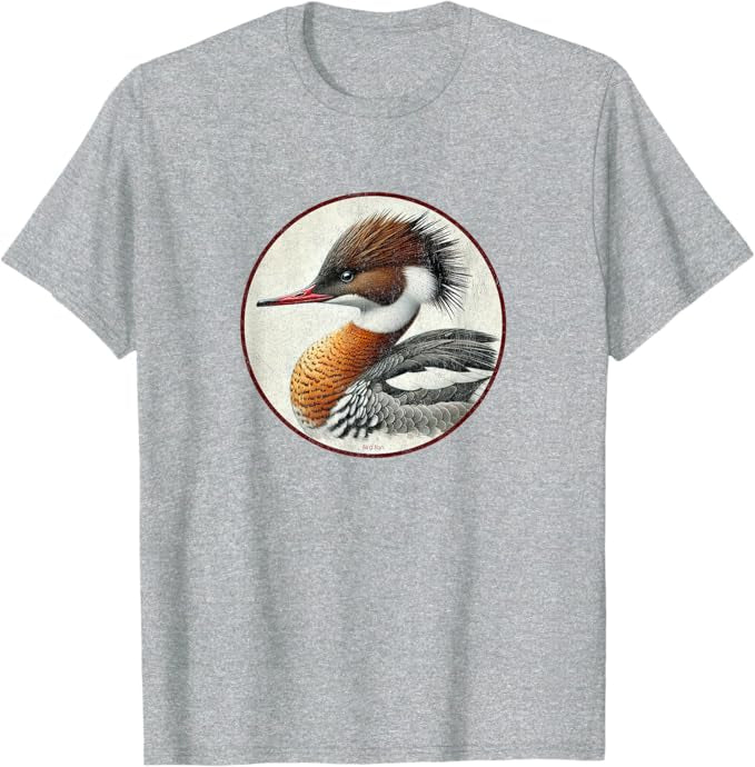 Red-Breasted Merganser T-Shirt Retro Design by Bird.fan | Men's Birding Graphic Tee