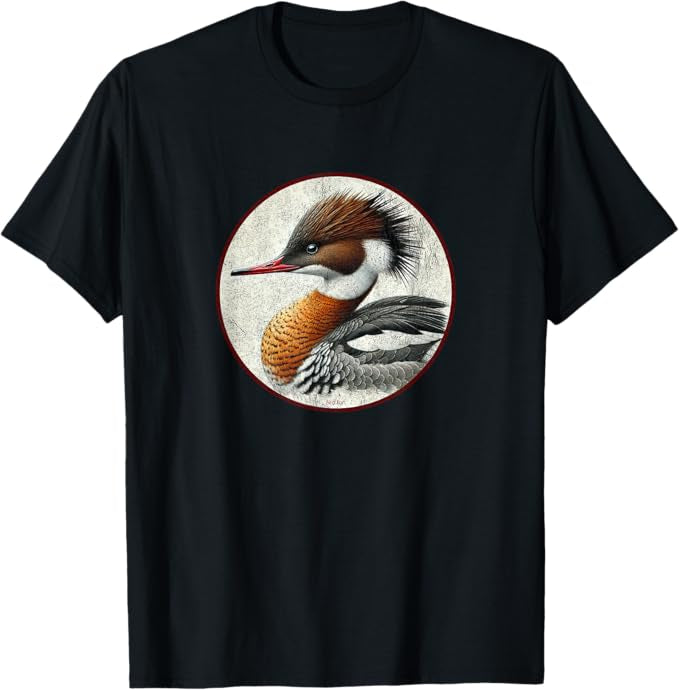 Red-Breasted Merganser T-Shirt Retro Design by Bird.fan | Men's Birding Graphic Tee