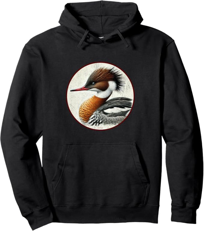 Retro Red-Breasted Merganser Hoodie – Vintage Bird Design Sweatshirt