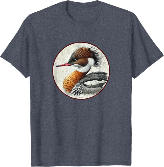 Red-Breasted Merganser T-Shirt Retro Design by Bird.fan | Men's Birding Graphic Tee