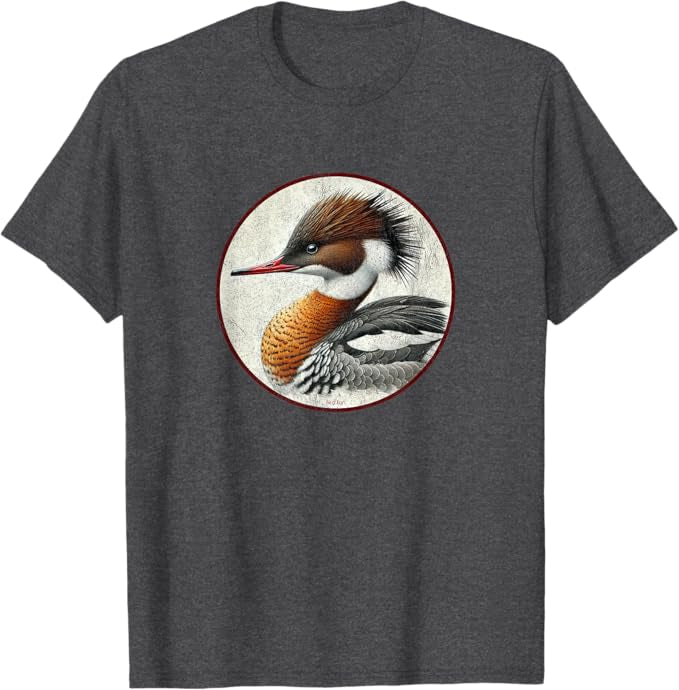 Red-Breasted Merganser T-Shirt Retro Design by Bird.fan | Men's Birding Graphic Tee