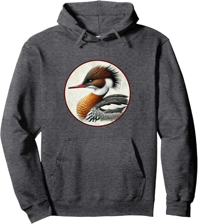 Retro Red-Breasted Merganser Hoodie – Vintage Bird Design Sweatshirt