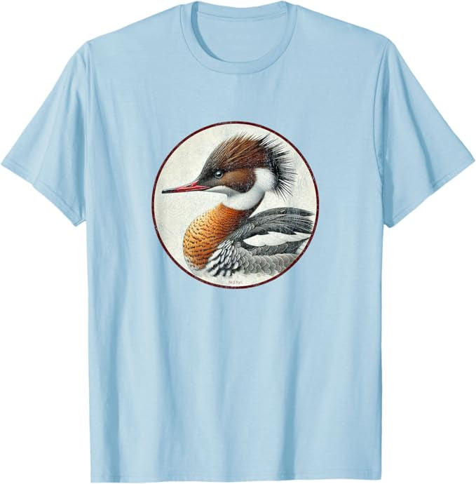 Red-Breasted Merganser T-Shirt Retro Design by Bird.fan | Men's Birding Graphic Tee