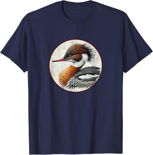 Red-Breasted Merganser T-Shirt Retro Design by Bird.fan | Men's Birding Graphic Tee