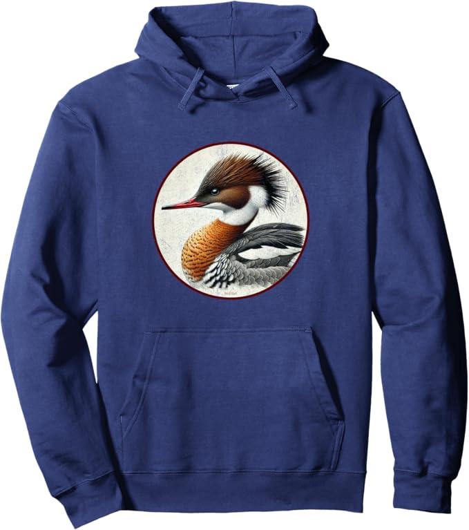 Retro Red-Breasted Merganser Hoodie – Vintage Bird Design Sweatshirt