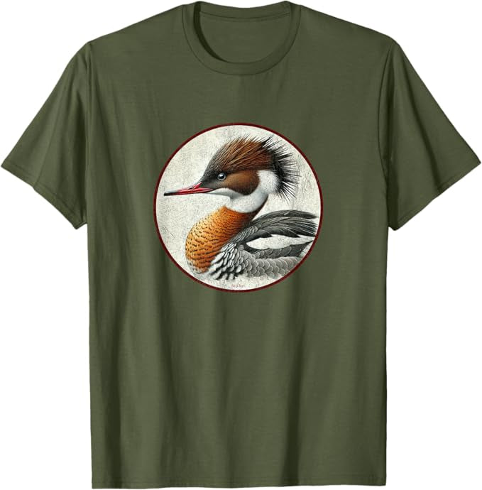 Red-Breasted Merganser T-Shirt Retro Design by Bird.fan | Men's Birding Graphic Tee