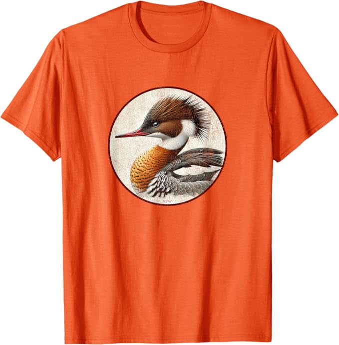 Red-Breasted Merganser T-Shirt Retro Design by Bird.fan | Men's Birding Graphic Tee