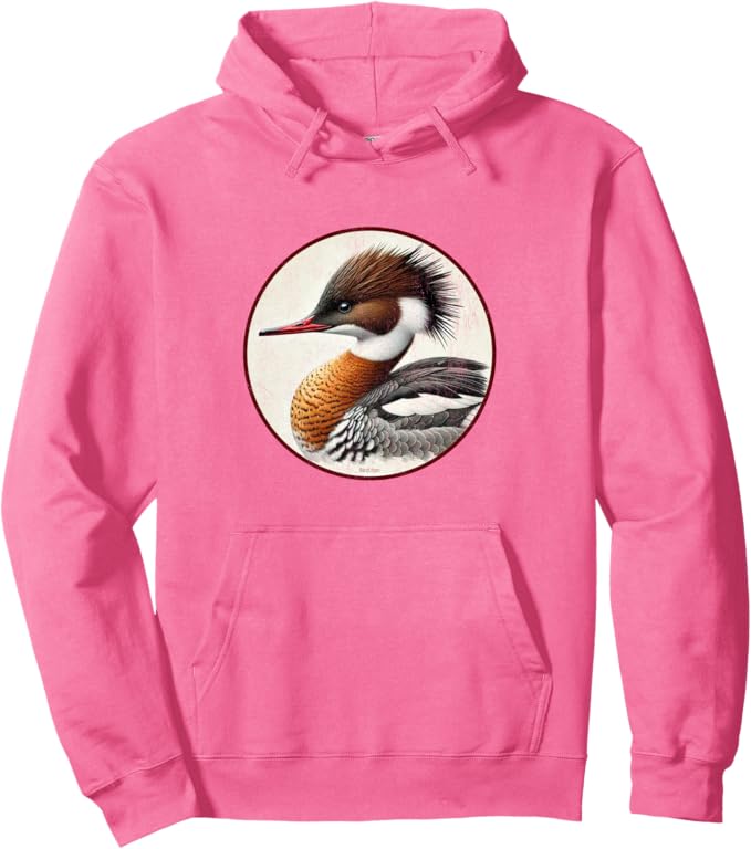 Retro Red-Breasted Merganser Hoodie – Vintage Bird Design Sweatshirt