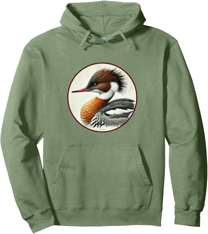 Retro Red-Breasted Merganser Hoodie – Vintage Bird Design Sweatshirt