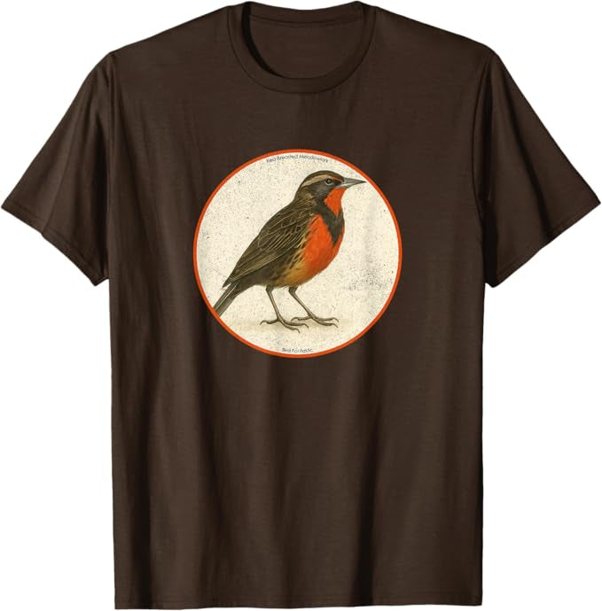 Retro Red-Breasted Meadowlark Bird Design T-Shirt Design 10 Colors by Bird Fantastic | Birding Graphic Tee