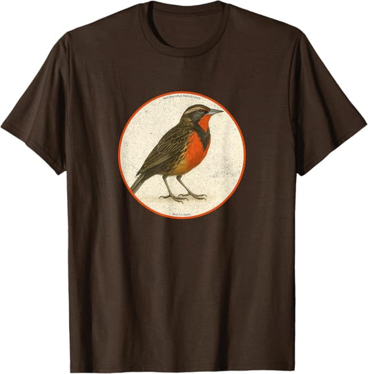 Retro Red-Breasted Meadowlark Bird Design T-Shirt Design 10 Colors by Bird Fantastic | Birding Graphic Tee