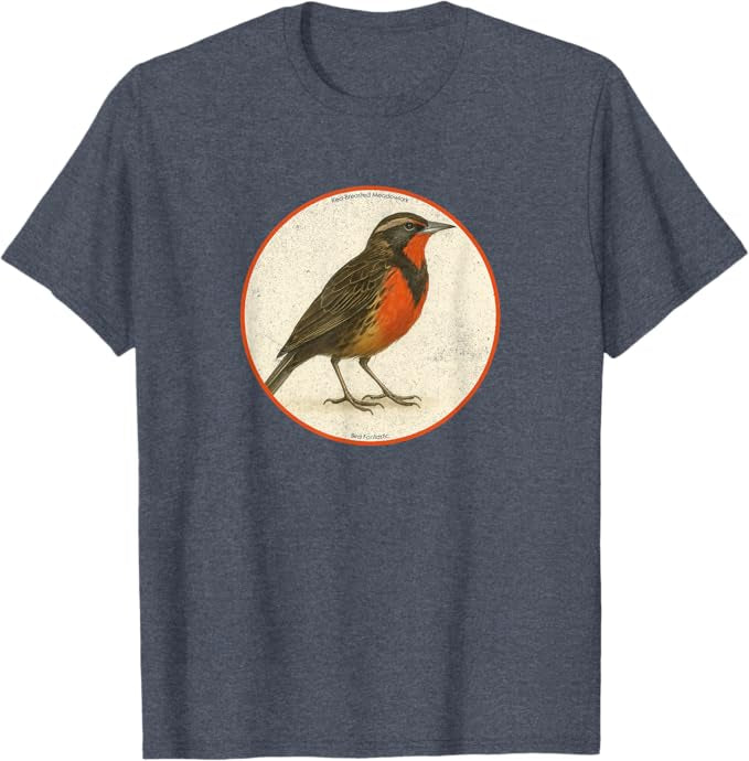 Retro Red-Breasted Meadowlark Bird Design T-Shirt Design 10 Colors by Bird Fantastic | Birding Graphic Tee