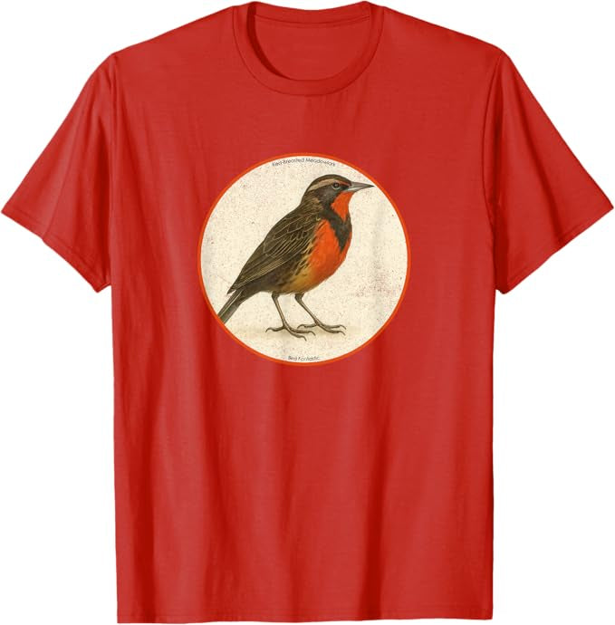 Retro Red-Breasted Meadowlark Bird Design T-Shirt Design 10 Colors by Bird Fantastic | Birding Graphic Tee