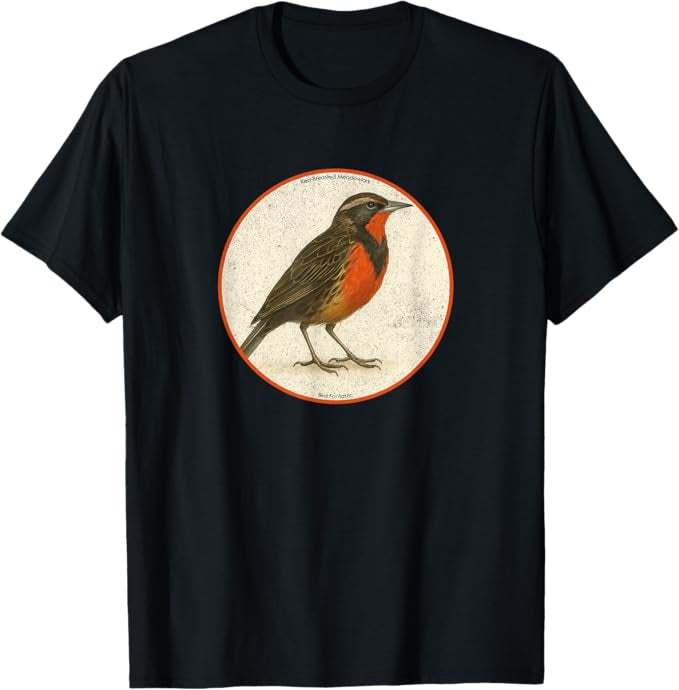 Retro Red-Breasted Meadowlark Bird Design T-Shirt Design 10 Colors by Bird Fantastic | Birding Graphic Tee