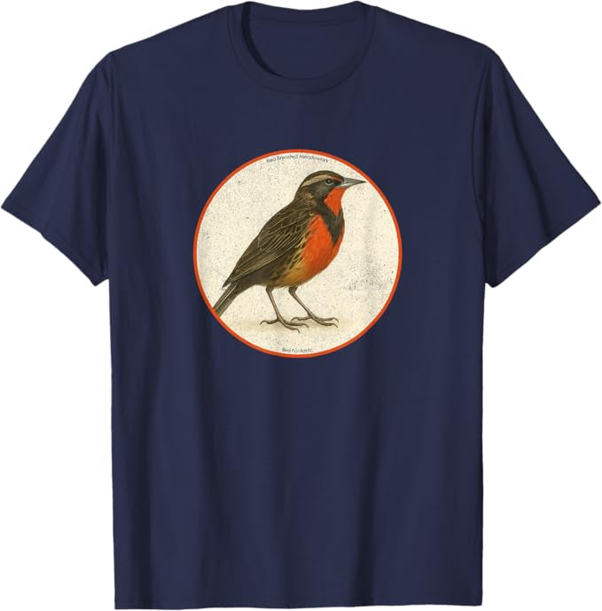 Retro Red-Breasted Meadowlark Bird Design T-Shirt Design 10 Colors by Bird Fantastic | Birding Graphic Tee