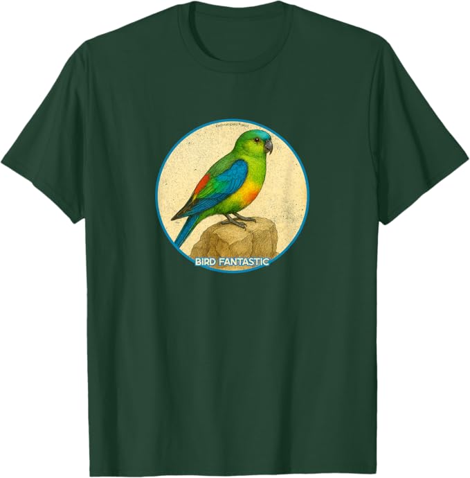 Retro Red-Rumped Parrot T-Shirt Design 10 Colors by Bird Fantastic | Birding Graphic Tee