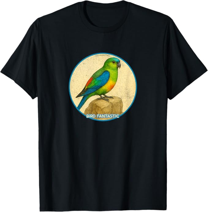 Retro Red-Rumped Parrot T-Shirt Design 10 Colors by Bird Fantastic | Birding Graphic Tee