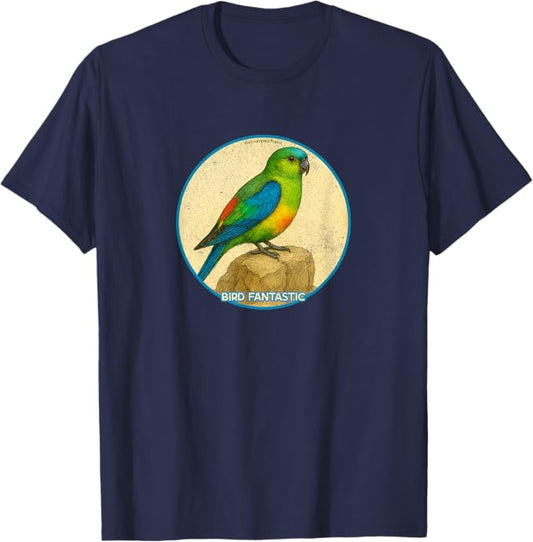 Retro Red-Rumped Parrot T-Shirt Design 10 Colors by Bird Fantastic | Birding Graphic Tee