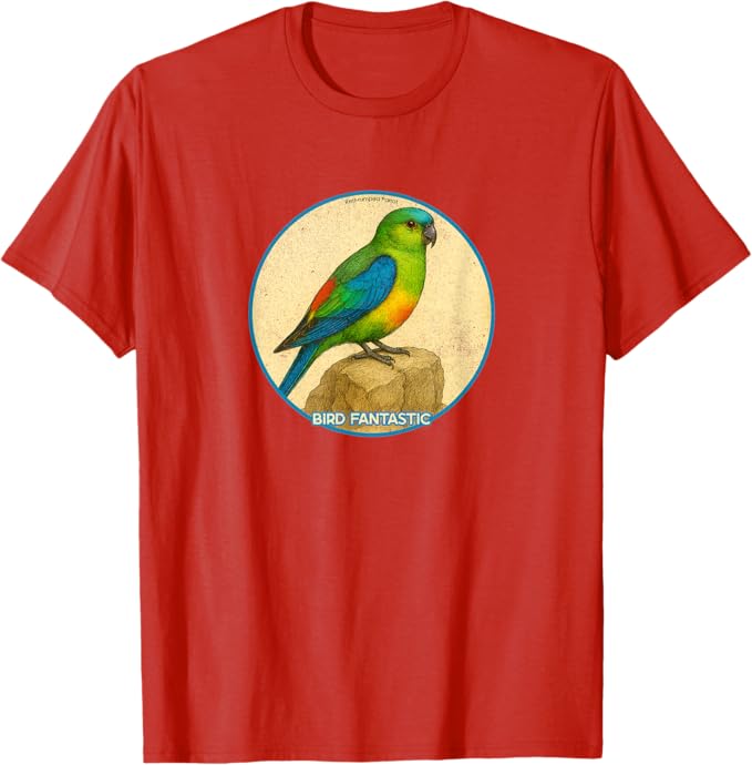 Retro Red-Rumped Parrot T-Shirt Design 10 Colors by Bird Fantastic | Birding Graphic Tee