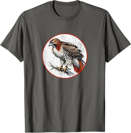 Retro Red Tailed Hawk Bird Design T-Shirt Design 10 Colors by Bird Fantastic | Birding Graphic Tee