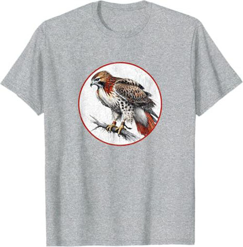 Retro Red Tailed Hawk Bird Design T-Shirt Design 10 Colors by Bird Fantastic | Birding Graphic Tee