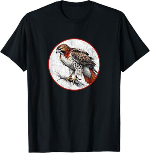 Retro Red Tailed Hawk Bird Design T-Shirt Design 10 Colors by Bird Fantastic | Birding Graphic Tee