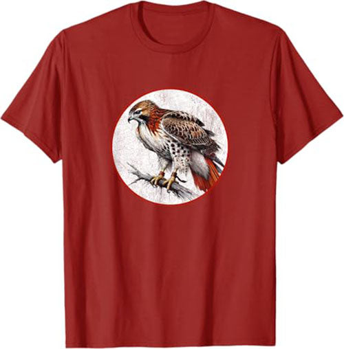 Retro Red Tailed Hawk Bird Design T-Shirt Design 10 Colors by Bird Fantastic | Birding Graphic Tee