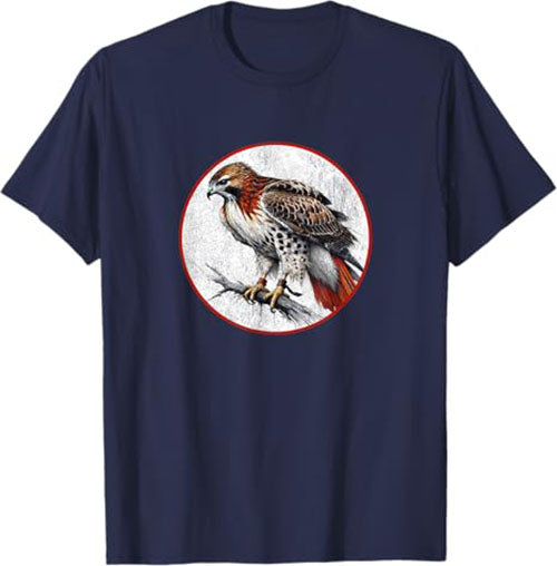 Retro Red Tailed Hawk Bird Design T-Shirt Design 10 Colors by Bird Fantastic | Birding Graphic Tee