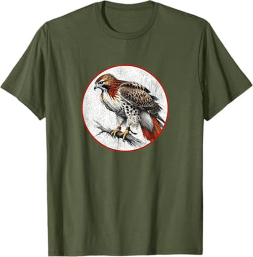 Retro Red Tailed Hawk Bird Design T-Shirt Design 10 Colors by Bird Fantastic | Birding Graphic Tee