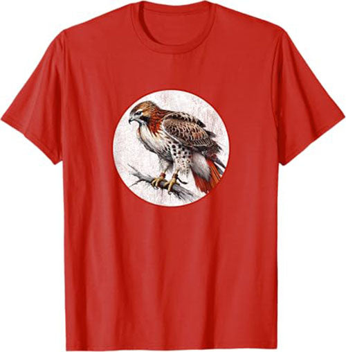 Retro Red Tailed Hawk Bird Design T-Shirt Design 10 Colors by Bird Fantastic | Birding Graphic Tee