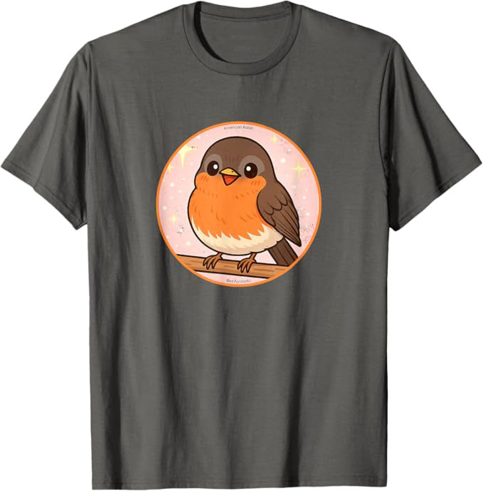 Super Cute American Robin Anime Bird Design by Bird.fan | Birding Graphic Tee