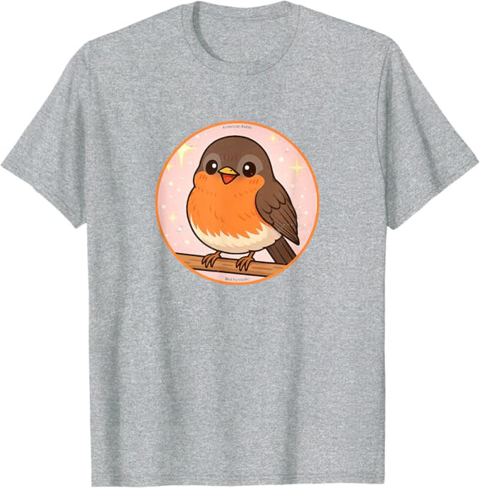 Super Cute American Robin Anime Bird Design by Bird.fan | Birding Graphic Tee