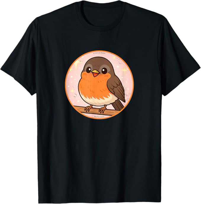 Super Cute American Robin Anime Bird Design by Bird.fan | Birding Graphic Tee