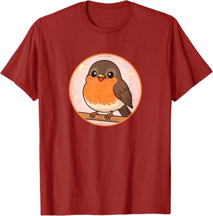 Super Cute American Robin Anime Bird Design by Bird.fan | Birding Graphic Tee