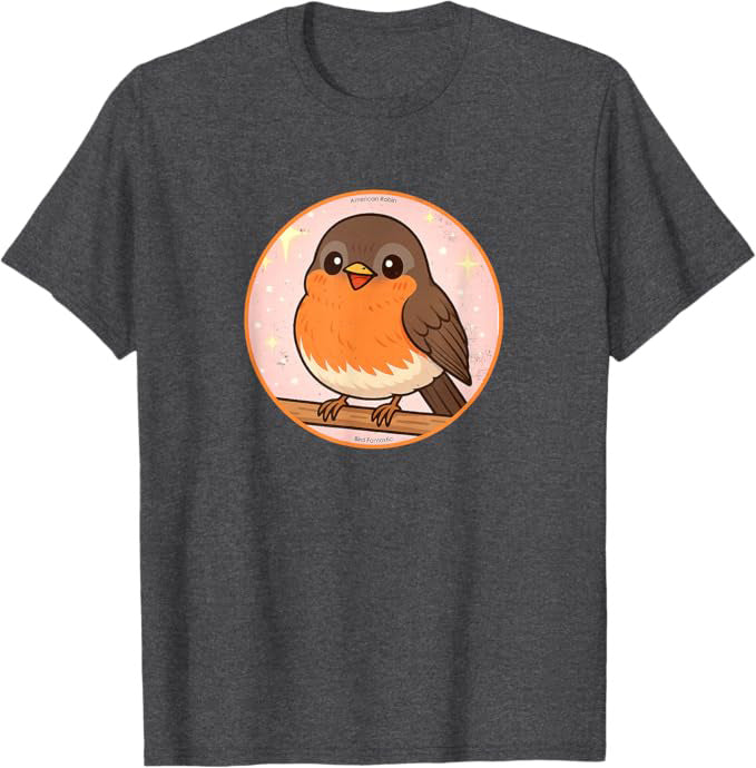 Super Cute American Robin Anime Bird Design by Bird.fan | Birding Graphic Tee