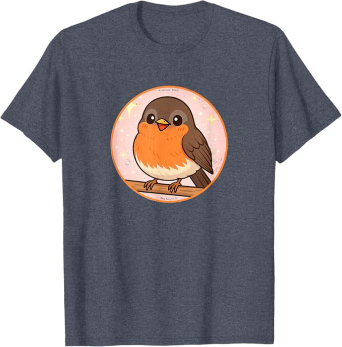 Super Cute American Robin Anime Bird Design by Bird.fan | Birding Graphic Tee