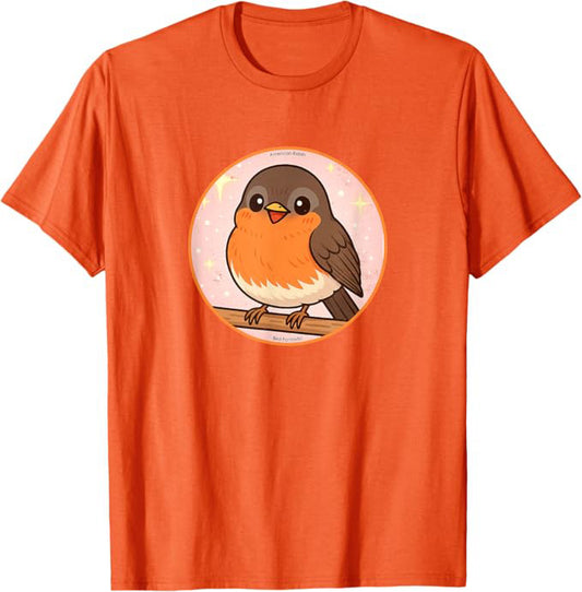 Super Cute American Robin Anime Bird Design by Bird.fan | Birding Graphic Tee