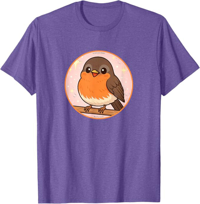 Super Cute American Robin Anime Bird Design by Bird.fan | Birding Graphic Tee