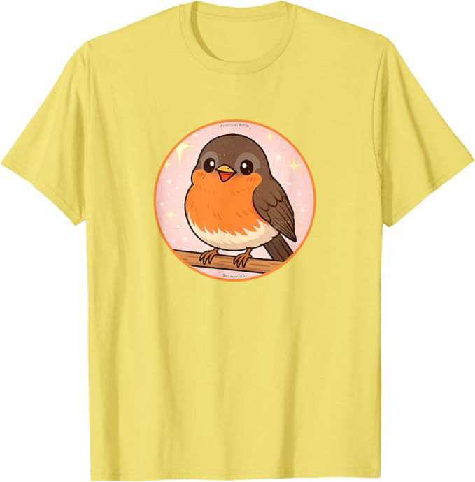 Super Cute American Robin Anime Bird Design by Bird.fan | Birding Graphic Tee