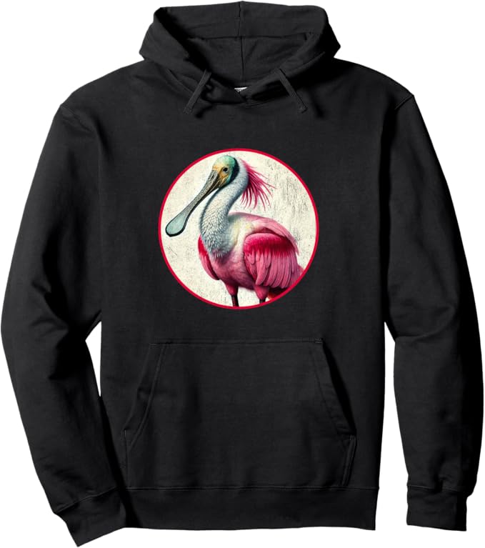 Retro Roseate Spoonbill Hoodie – Vintage Bird Design Sweatshirt