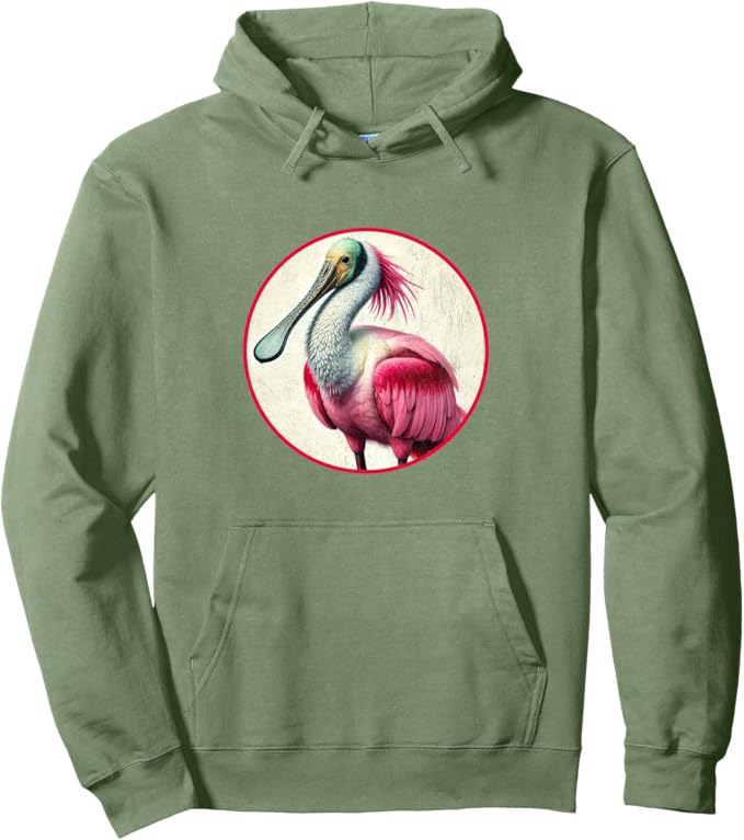 Retro Roseate Spoonbill Hoodie – Vintage Bird Design Sweatshirt