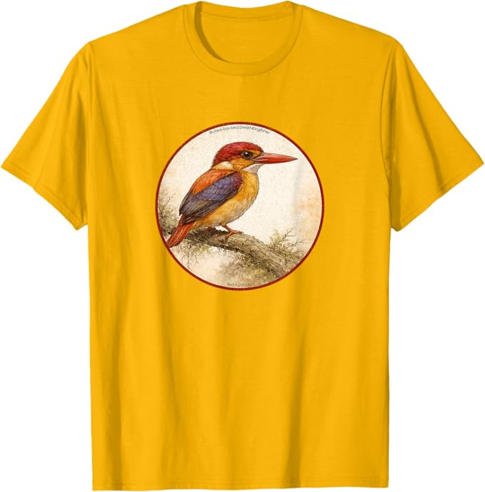 Retro Rufous-Backed Dwarf-Kingfisher T-Shirt Design 10 Colors by Bird Fantastic | Birding Graphic Tee