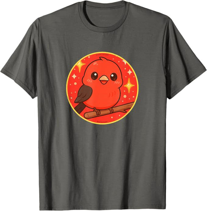 Super Cute Scarlet Tanager Anime Bird Design by Bird.fan | Birding Graphic Tee
