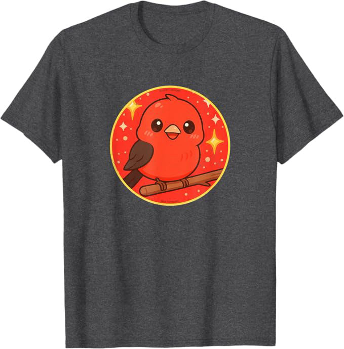 Super Cute Scarlet Tanager Anime Bird Design by Bird.fan | Birding Graphic Tee